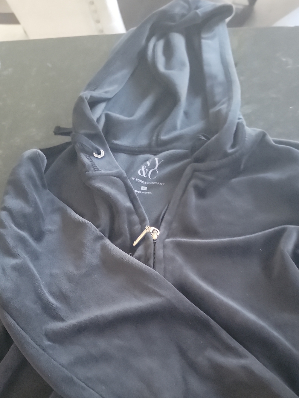 Ny & Co Black Hooded Zip Windbreaker with Gold-Tone Pull